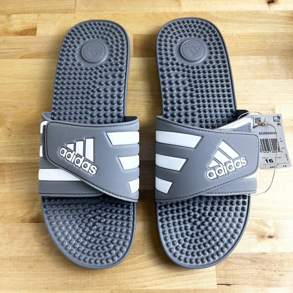 ADIDAS Adissage Slides Sandal Grey/White/Grey‎ US Men Size 16 HQ4373 NEW w/Box